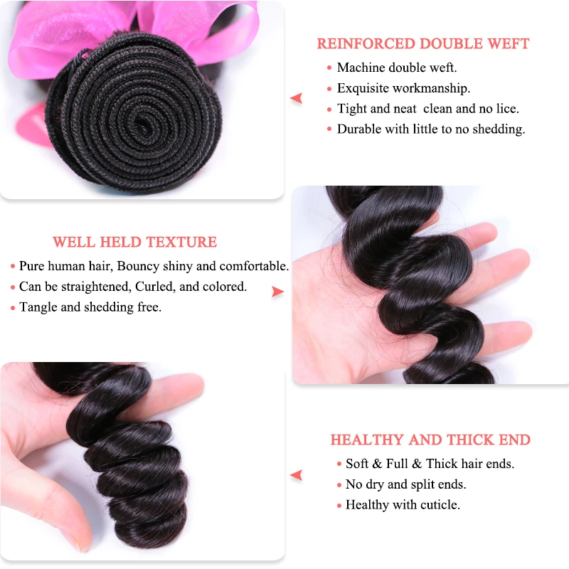 Bundles with Frontal Bundles Human Hair with Brazilian Loose Wave Closure Ear To Ear Lace Frontal Virgin Raw Hair Natural Color