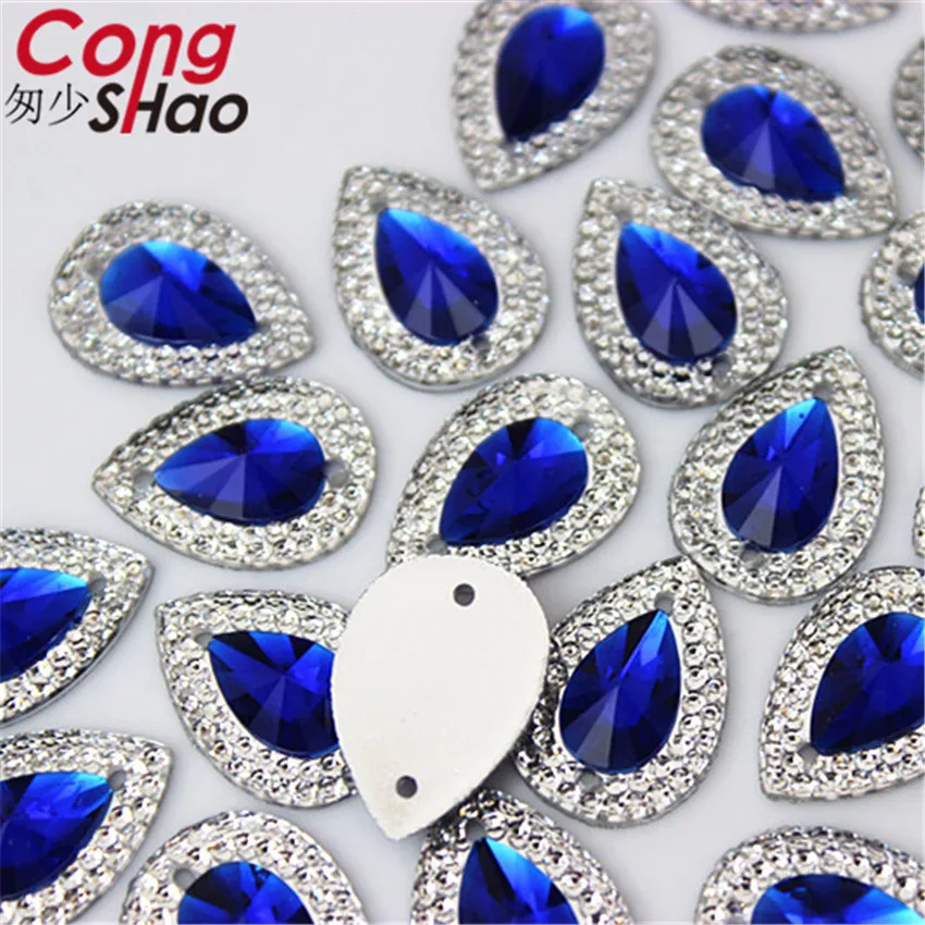 Cong Shao 200pcs 13*18mm AB Colorful Drop Flatback Sewing 2 Hole Costume Button Crystal Resin Rhinestone Trim Accessories YB36