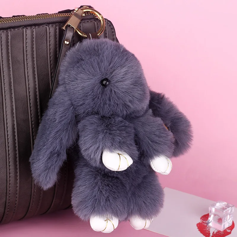 Mode 18CM Nette Pluff Hase Schlüsselbund Rex faux Kaninchen Fell pompon Schlüssel Kette Für Frauen Tasche Anhänger auto Flauschigen pelz Pom Pom Puppe