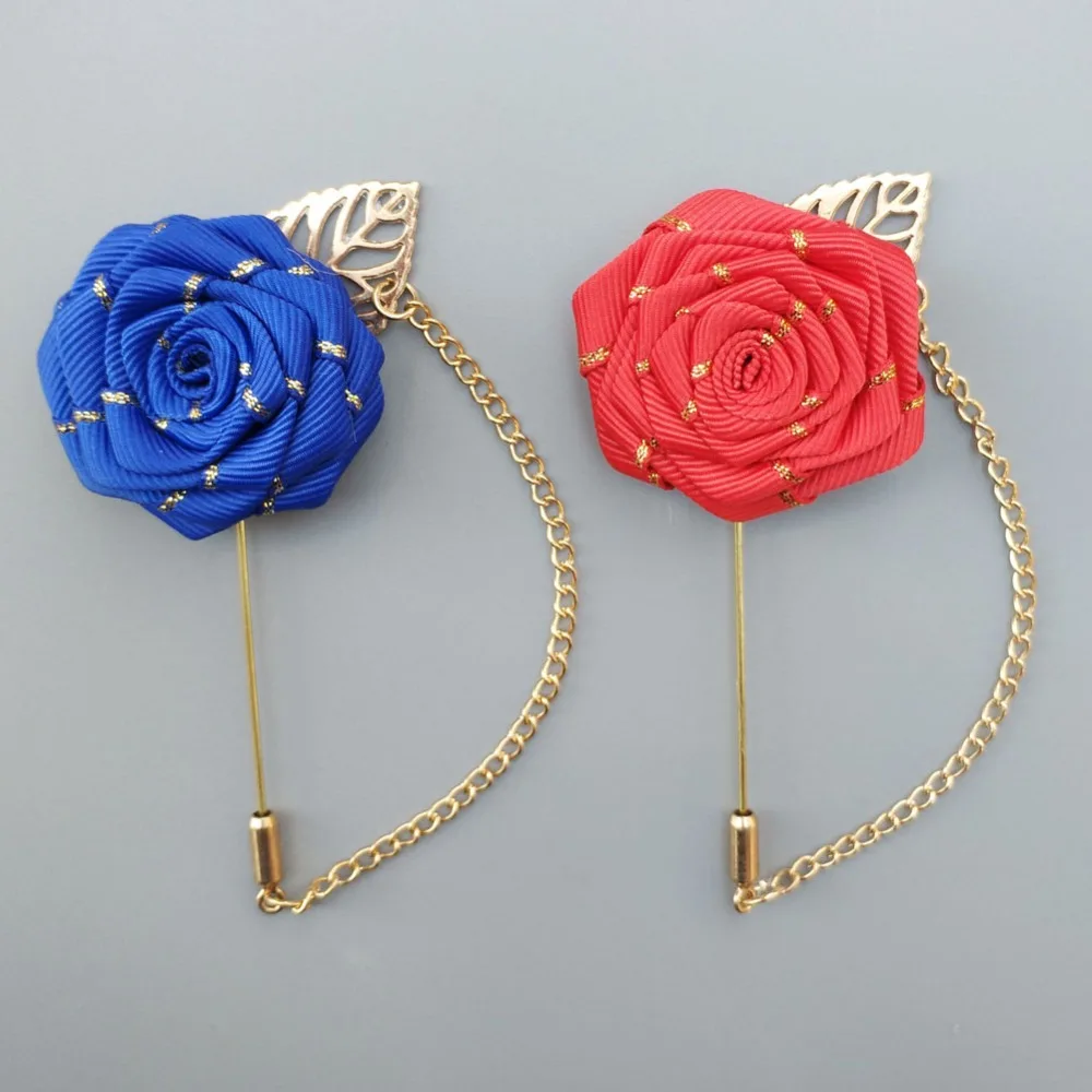 Gold Line Flat Flower Brooch Gold Leaf Corsages Decoration Wedding Bouquet Groomsmen Boutonniere 8 Color Option 0015