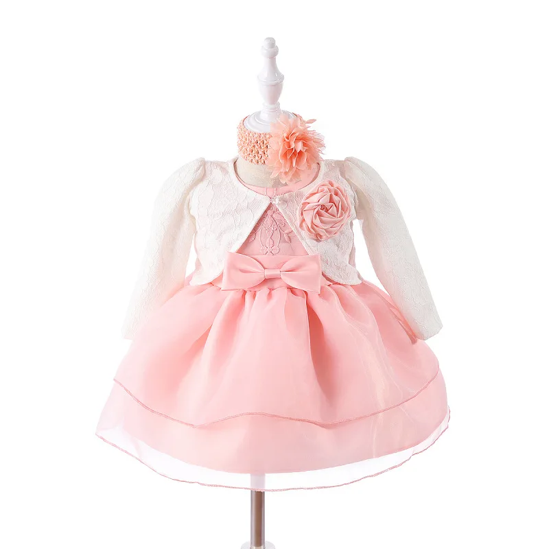 

Fashion Baby Girls Dress + Jacket Birthday Party Pink Weddings Ball Baby Girls Vestidos Formal Baby Girl Clothes RBF184046