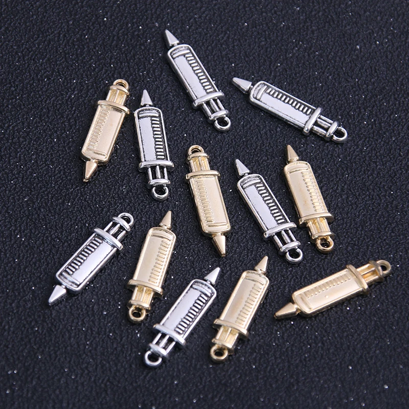 16pcs Two Color Medicine Charms Syringe Charms Pendants Jewelry Making Stethoscope Charms For DIY Handmade Craft