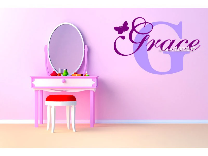 

Butterfly Monogram Name Wall Stickers Decor Initial Girls Room Vinyl Wall Decal Graphics High Quality Wallpaper Mural SA647