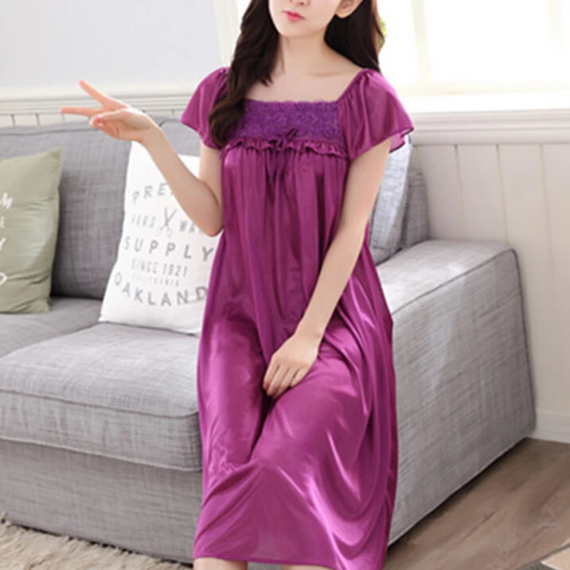 Ladies Sexy Women Long Silk Satin Night Dress Sleeveless Nighties Nightgown Nightdress Lace Sleepwear Nightwear For Women