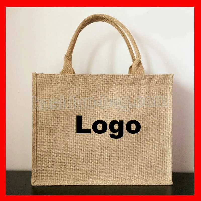 

Custom Printed Jute Shopper Grocery Tote Bags with Logo 100 Pack