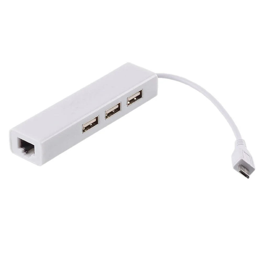 3 Port Micro USB 2.0 HUB to RJ45 Network Ethernet Adapter for Android Tablets