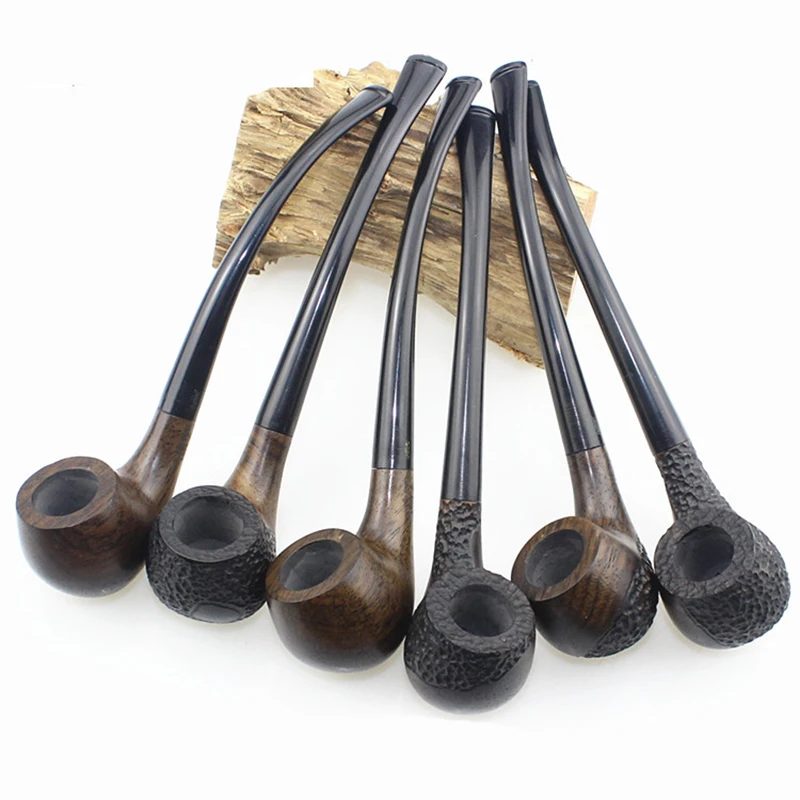 Ebony Wood Pipe Smoking Bent Type Pipes Accessories Carving Pipe Smoke Tobacco Cigarette Oil Filter Acrylic Holder Pipes