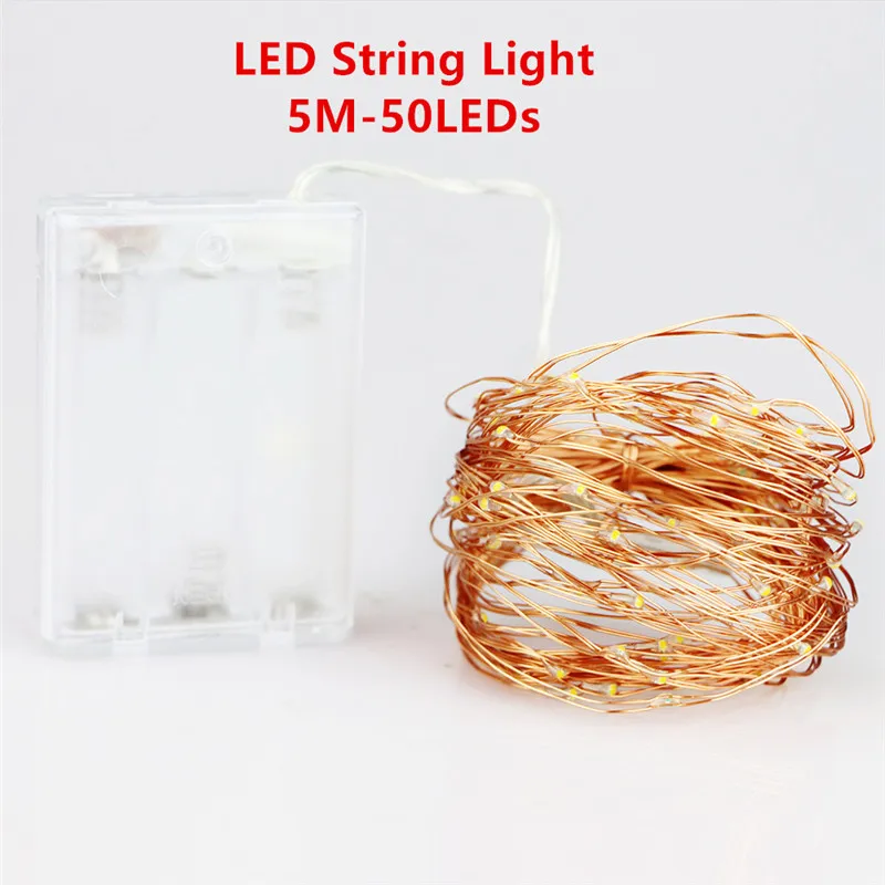 5M 50 LED 3XAA Battery Operated LED String Lights for Xmas Garland Party Wedding Decoration Christmas Flasher Fairy Lights