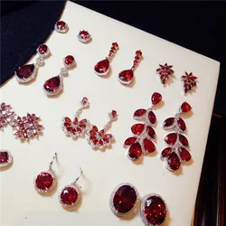 Eardrop Earrings For Women Pigeon Blood Artificial Ruby S925 Sterling Hyperbole Crystal Vintage Fine Jewelry Big Aretes
