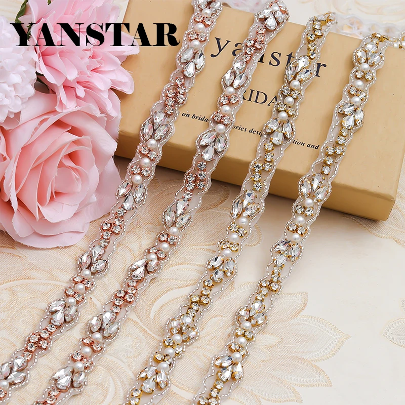 YANSTAR (5Yard) Wholesale Hand Wedding Dresses Belts Beads Crystal Rhinestones Appliques Accessory Sewing On Bridal Sash YS996