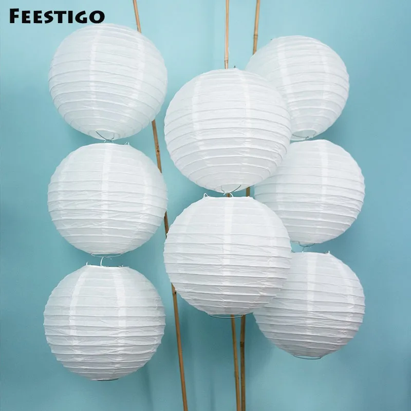 

10PCS 10inch(25cm) Decorative White Paper Round Sky Hanging Lanterns Wedding Party Home Garden Decor Event Celebration DIY Kits