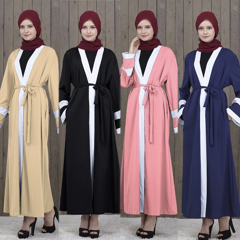 

Muslim Bandage Dress Abayas For Women Baju Muslim Wanita Moroccan Robe Orientale Musulman Open Abaya Robe Dubai CN-097