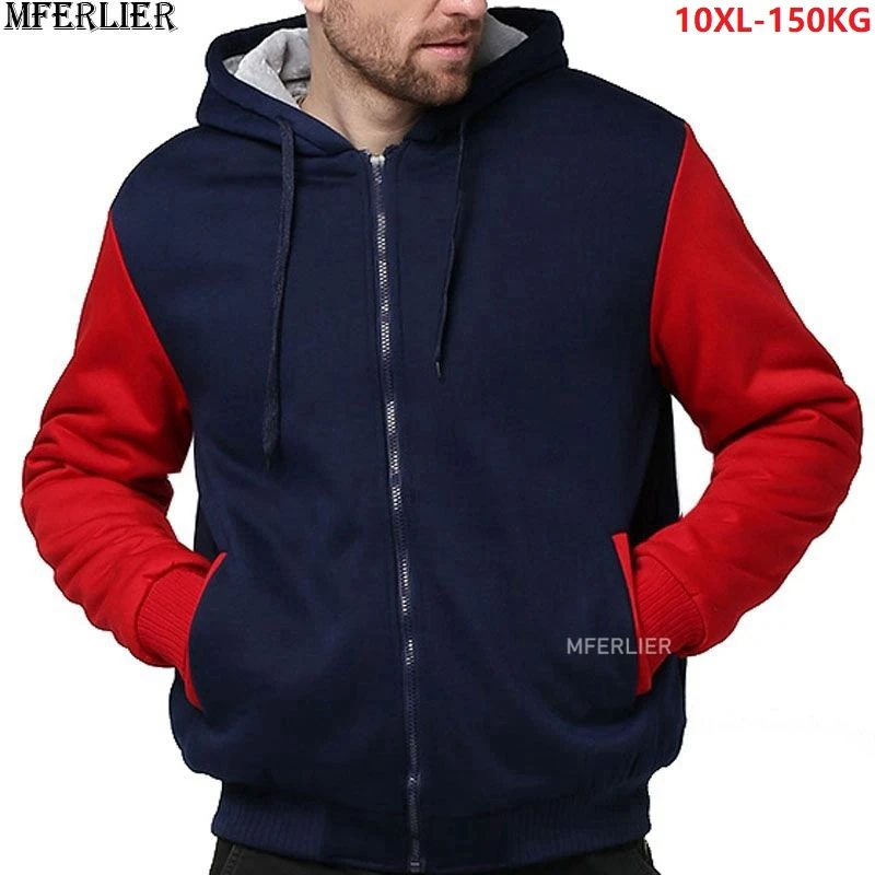 

winter men patchwork Sweatshirts warm fleece parkas hooded hoodies thick plus size 8XL 9XL 10XL oversize hoody coat mferlier 54