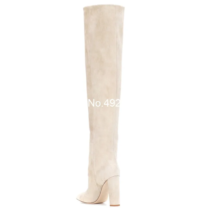 Women Fashion Boots 11 Cm Round Thick Heel Beige Slip On Overknee Boots Spring Autumn Hot Sock Boots Point Toe Women Shoes Boots