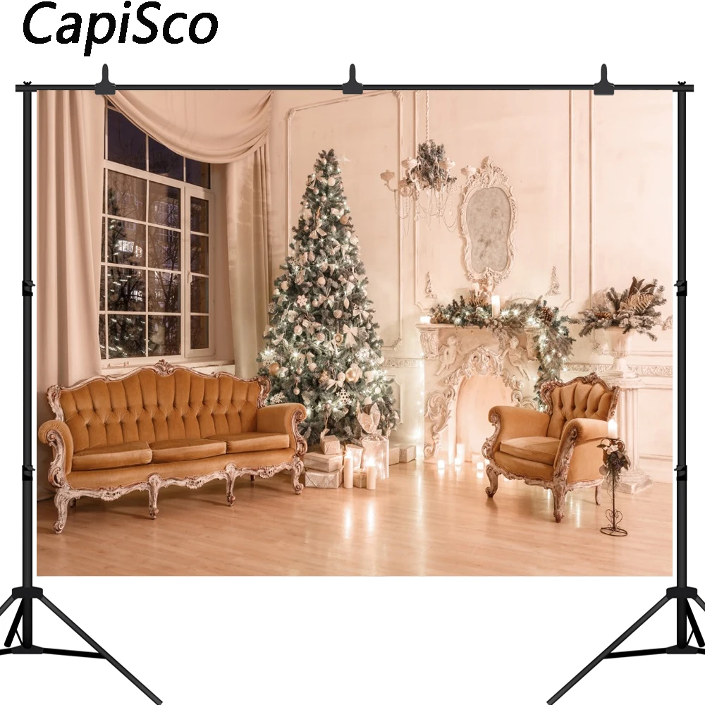 Capisco Christmas Tree Candle Armchair Scene Baby Photography Backgrounds Customized Photographic Backdrops For Photo Studio