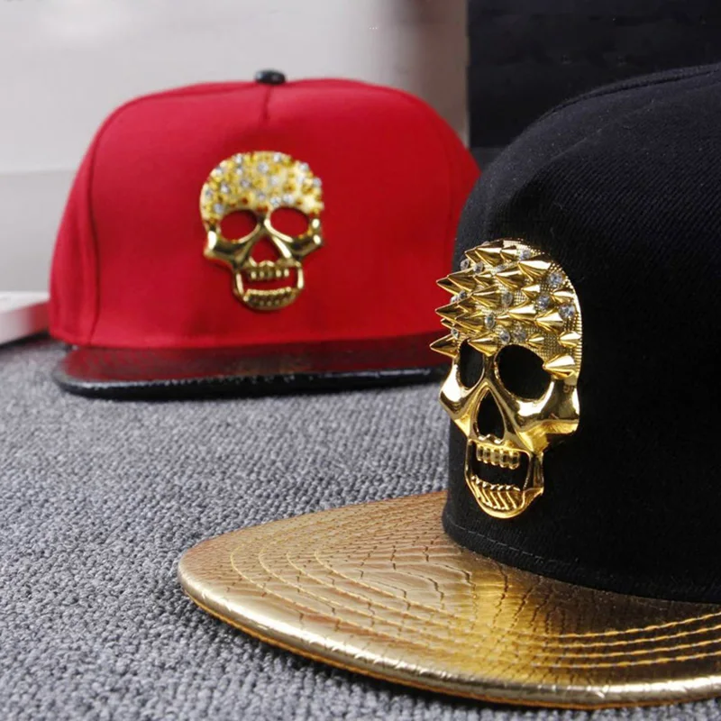Cool Novelty Skull Rivets Punk Hip Hop Baseball Cap Men Women SunShade Cotton Sports Sunscreen Cap Street Dance Sun Hats P46