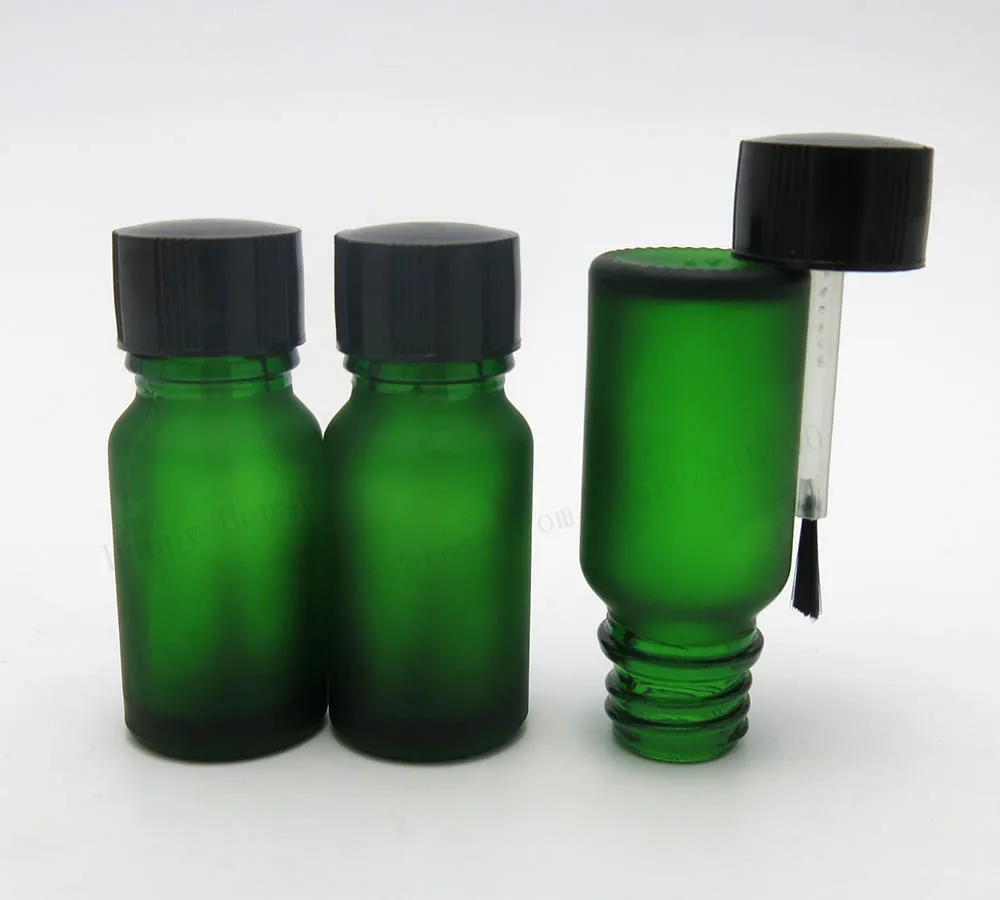 360pcs/lot 10ml  Empty  frost green glass bottle 1/3oz essential oil  container with brush cap