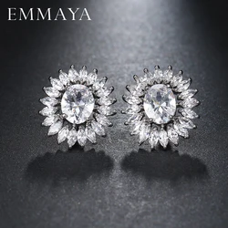 EMMAYA Party Wearing Big Size 5 Colors CZ Crystal Stud Earrings for Girls Nickel Free Earring