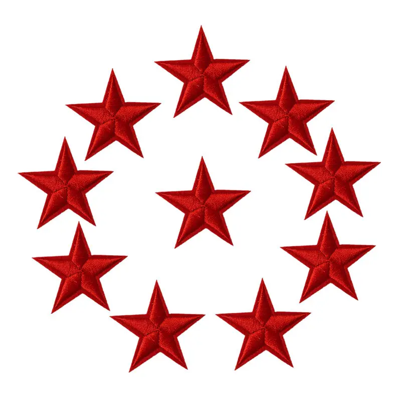 10PCS Red Stars Embroidered Patches Sew Iron On Badges For Dress Bag Jeans Hat T Shirt DIY Appliques Craft Decoration