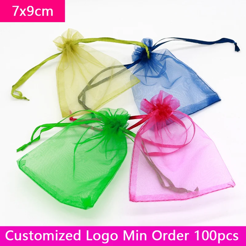 

Jewelry Bags Custom Logo Wholesale 2000pcs/lot 7x9cm Small Clear Organza Sheer Fabric Jewelry Display Packaging Pouches Gift Bag