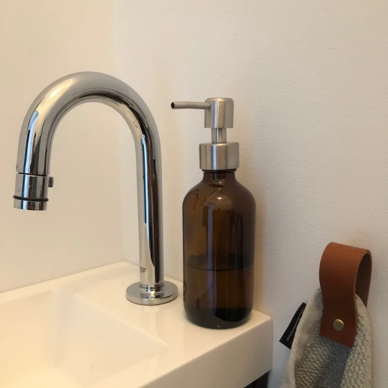 8 Oz Large 250ml Liquid Soap Dispensers with Stainless Steel Pump for Essential Oils Homemade Lotions Shampoo Amber Glass Bottle