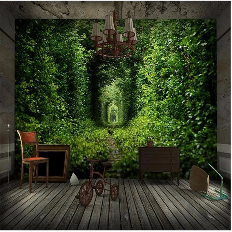 beibehang photo wallpaper Fresh green love tunnel train tracks literary pastoral living dining large mural wall paper roll