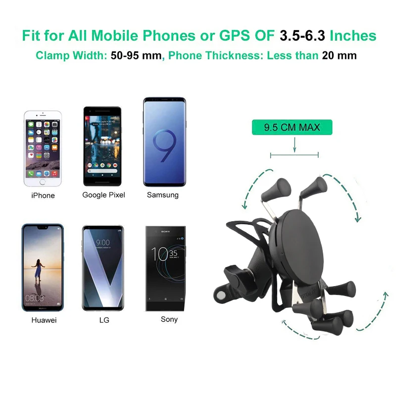 Motorcycle Handlebar Rear Mirror Mount Rail for CellPhone Smartphone Holder for iPhone Huawei LG Ram Mounts