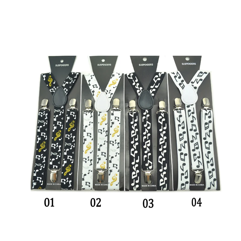 New Women Men'S Shirt Suspenders For Trousers Pants Holder 2.5 Cm Wide Novelty Music Mix Unisex Clip-on Braces Elastic Slim