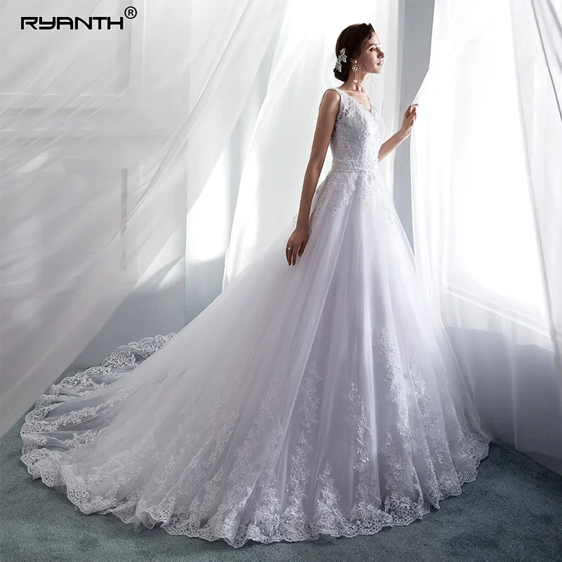 Ryanth Vestido De Noiva Princess 2022 A Line Wedding Dresses Lace Applique Sexy Bridal Gown Simple Wedding Dress Robe De Mariage