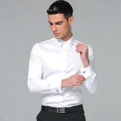 High Quality 2024 Brands New Regular Fit Shirts for Men Business Long Sleeve Cufflink Cotton Solid Color Camisas De Hombre