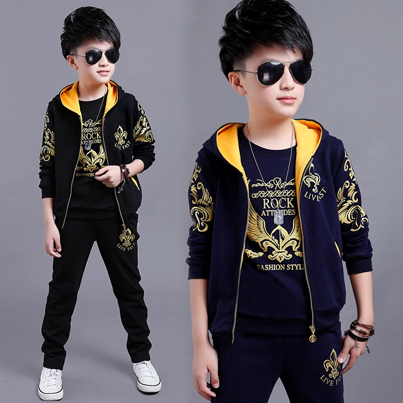 Hot Sale Boys 3 Pcs Suit Spring Fall Children's Clothing Suit Kids Sport Clothing Set Child Casual Vest Coat + Tops + Pants X192