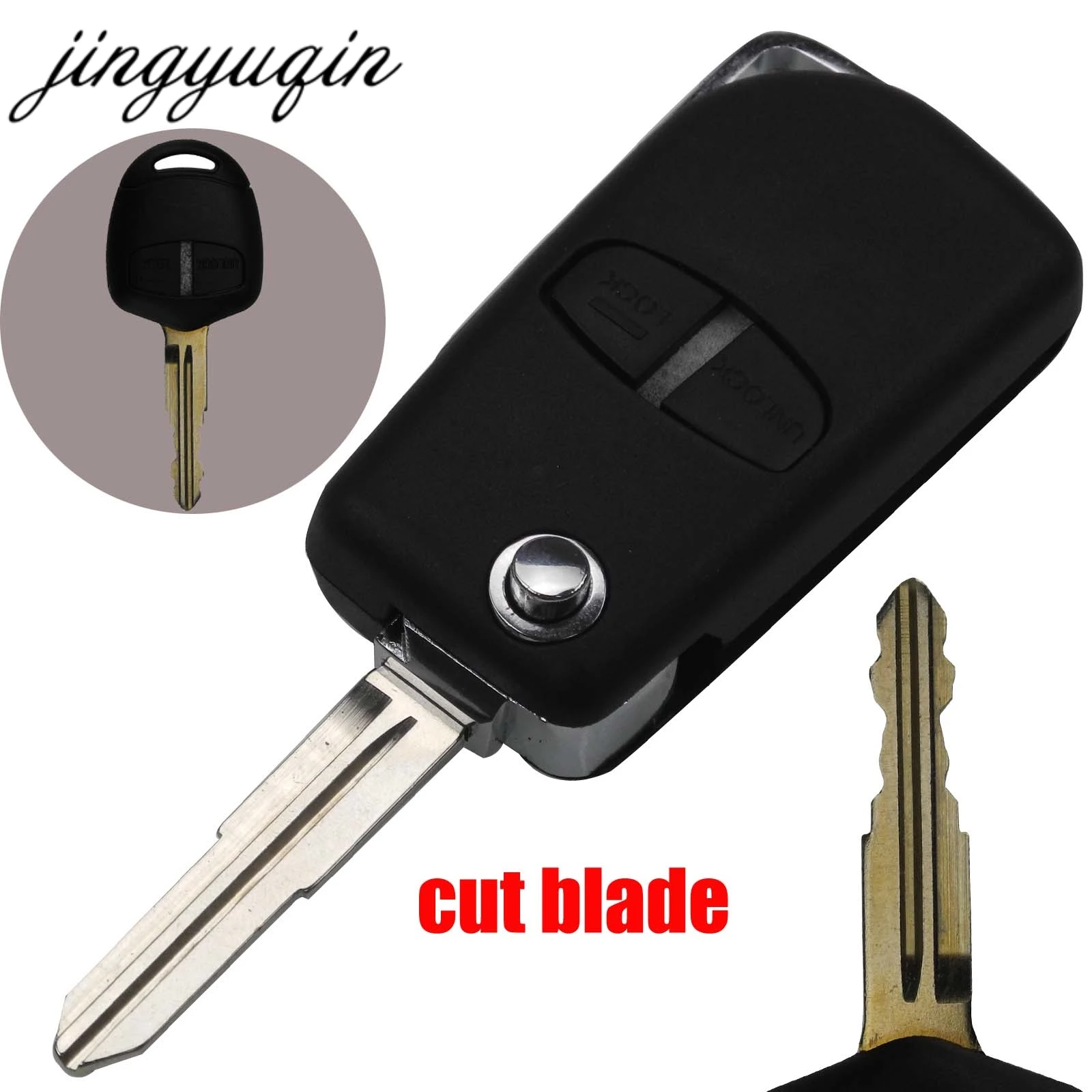 jingyuqin Cut/Uncut Blade Modified Flip Remote Key Shell for Mitsubishi Pajero ASX GRANDIS Outlander LANCER-EX 2 Button fob Case
