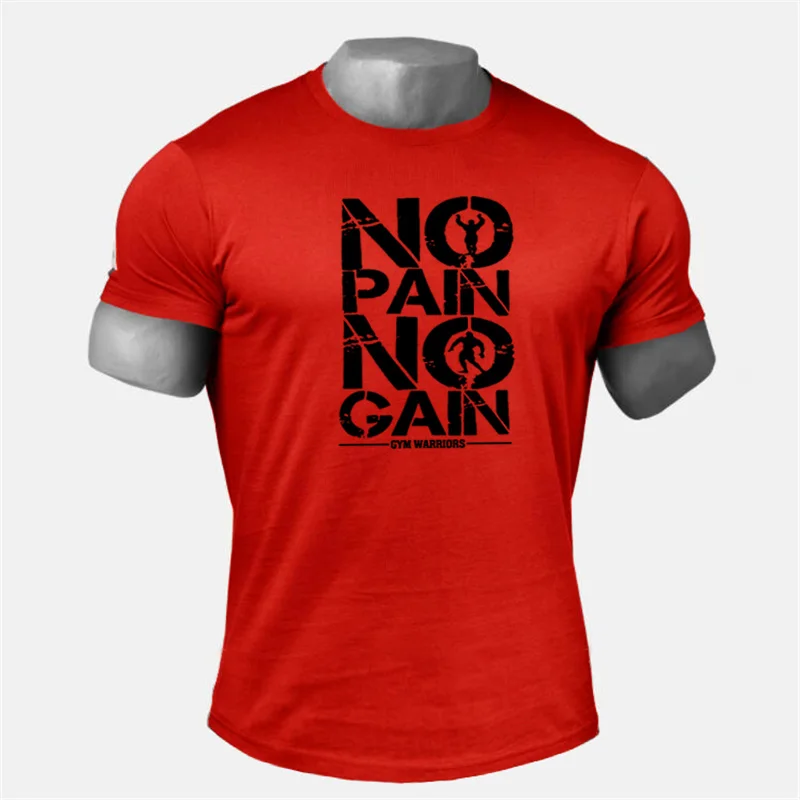 Muscle guys Brand Men\'s NO PAIN NO GAIN Gym T Shirts,Bodybuilding Fitness Workout Clothes Cotton T-Shirt