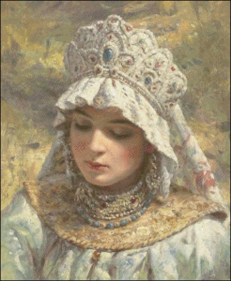 Needlework for embroidery DIY High Quality - Counted Cross Stitch Kits 14 ct Oil painting - Russian Beauty Wearing a Kokoshnik