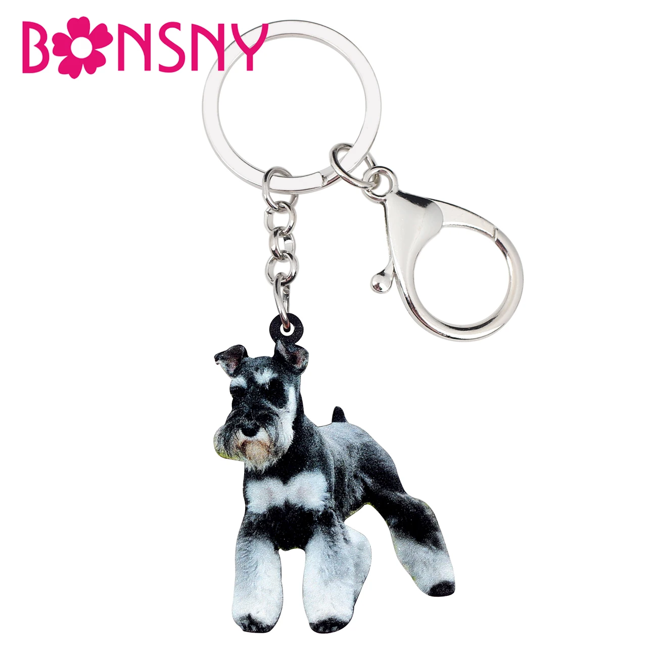 Bonsny Acrylic Cute Schnauzer Dog Key Chain Keychains Holder Rings Animal Jewelry For Women Girl Bag Car Pendant Gift Charms Hot