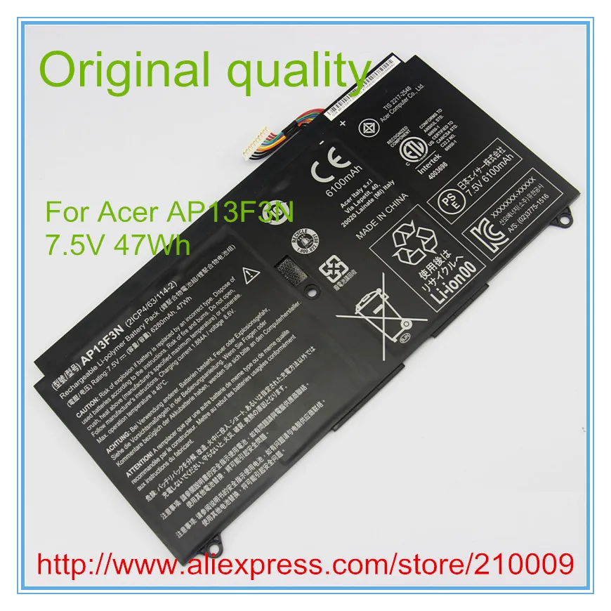 Original battery 47Wh for AP13F3N Aspire S7-392 S7-392-9890 Battery 7.5V AP13F3N 2ICP4/63/114-2