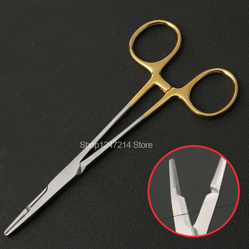 

12.5cm gold handle needle holder stainless steel double eyelid surgery tool Jinyan needle clamp insert pincers