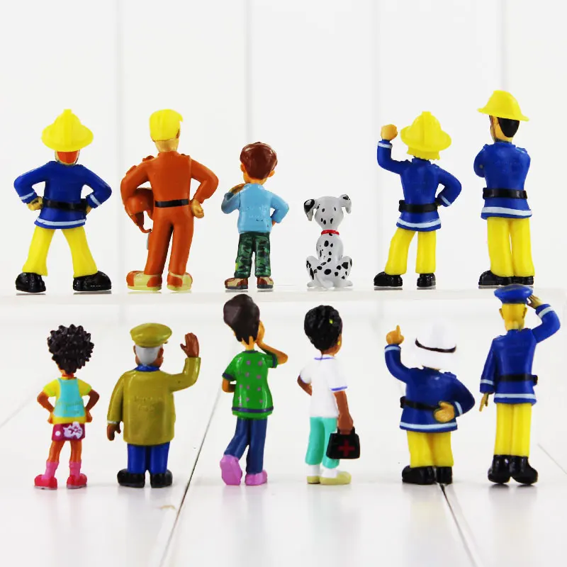 12Pcs/Set Fireman Sam Action Figure Toys 3-6.3cm Cute Cartoon PVC Dolls