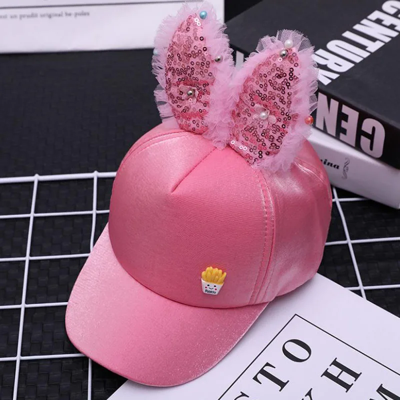 Doitbest Korea Children Hip Hop Baseball Cap Summer Sequined rabbit ears Sun Hat Cartoon Boys Girls snapback Caps