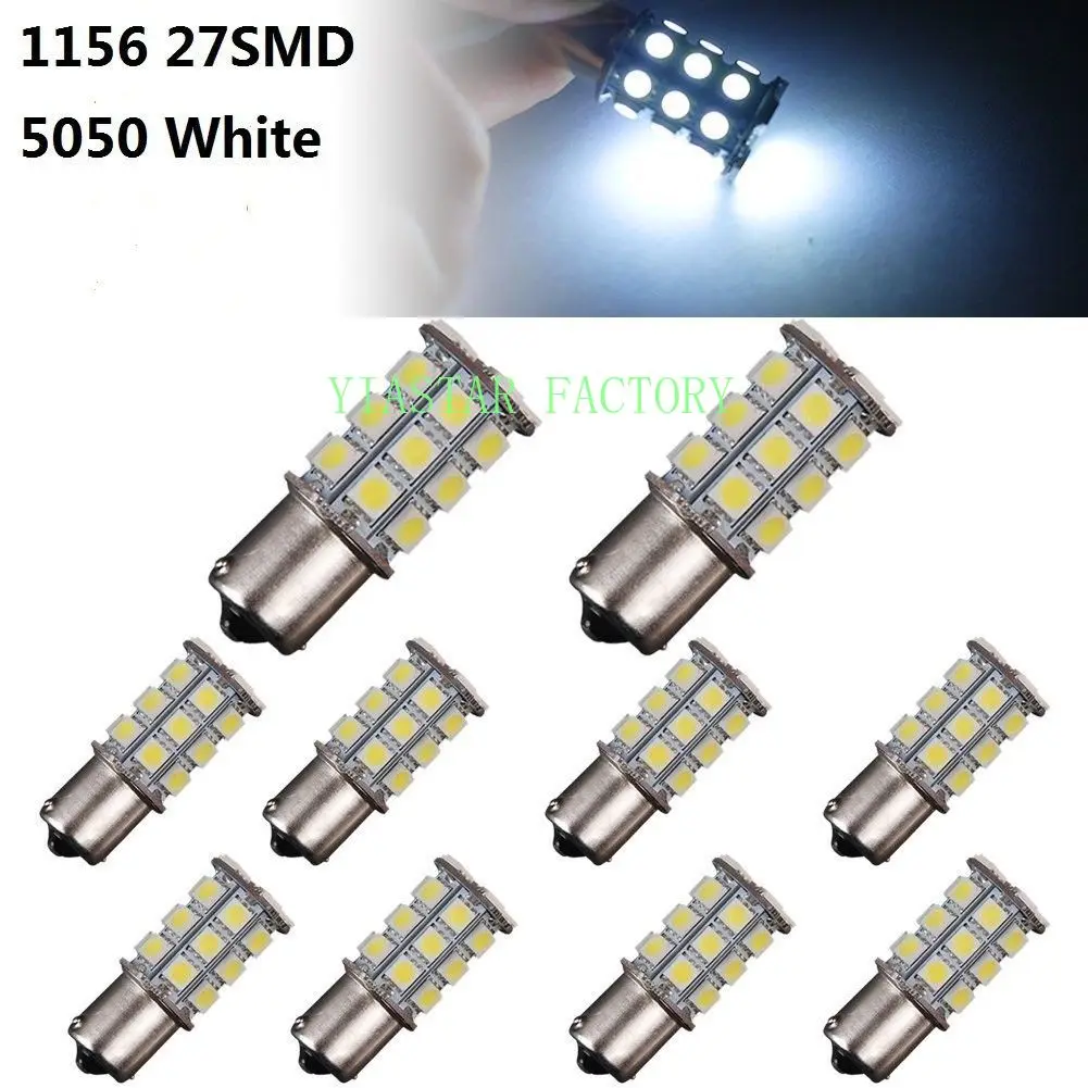 Yiastar 10pcs/lot 1156 27SMD 5050 LED Brake LED Bulb BA15S P21W White Warm White Auto Brake Reserse Signal Lights Lamps Bulb