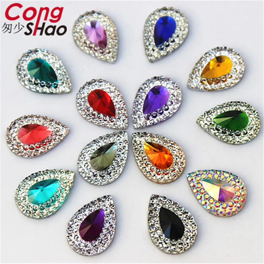 Cong Shao 50 pz 10*14mm colorato goccia Flatback pietre e cristalli resina strass trim costume pulsante decorazione fai da te ZZ284