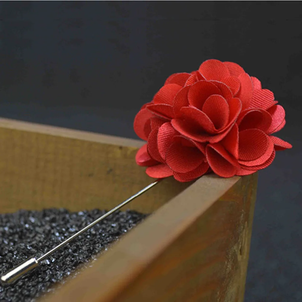 Handmade Men's Brooches Floral Lapel Pin for Men Suit Long Neddle Fabric Flower Brooch Pins for Wedding Fashion Mens Jewelry