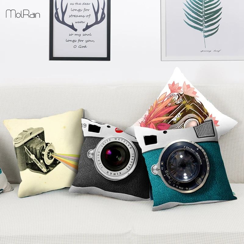 Square Decorative Pillows Camera Printed Cushion Cover for Sofa Car Throw Pillow Case Modern Home Decor Fashion Cushions Decor