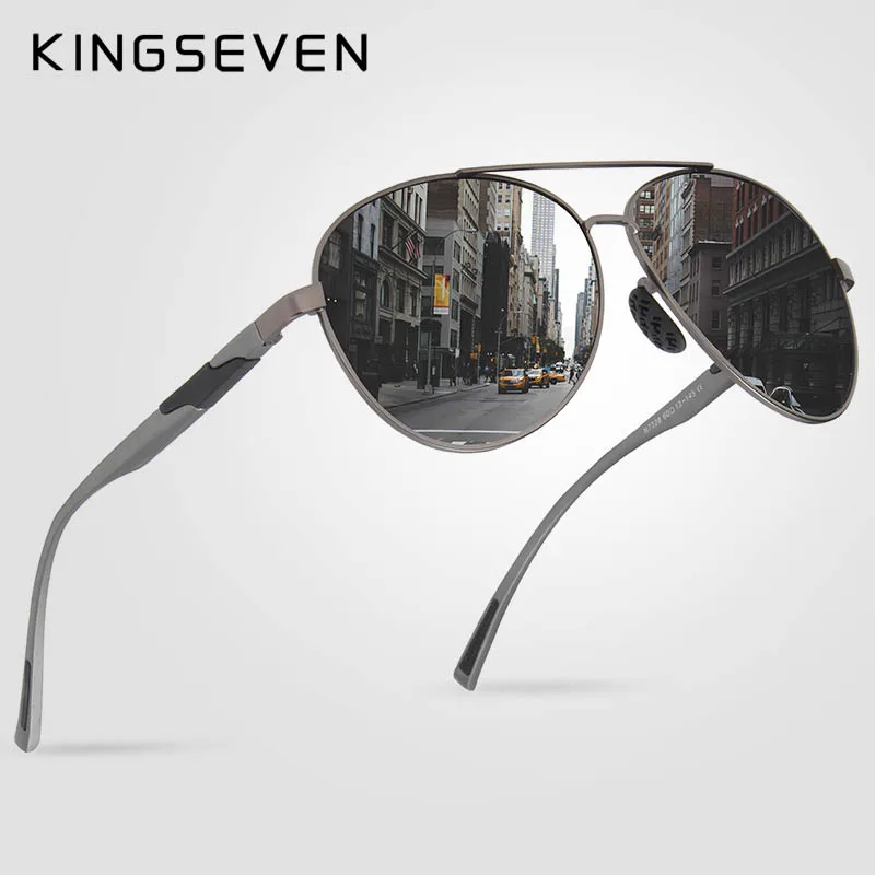 KINGSEVEN Desain Kacamata Hitam Terpolarisasi Klasik Pria Kacamata Surya Pilot Aluminium UV400 Perlindungan NF-7228