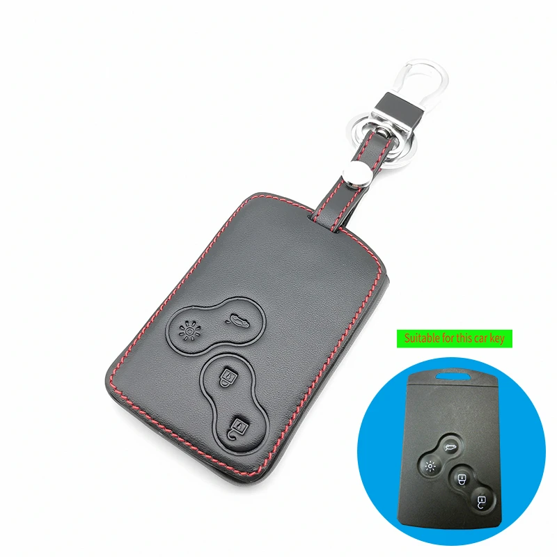 4 Button Car Leather Key Cover Protector Holder for Renault Clio Megane Logan 2 3 Scenic Koleos Card Keychain Case