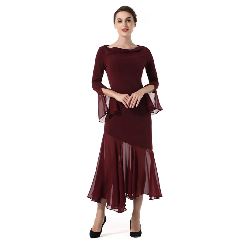 YSMILE Y European Style Women Solid Dress Splice Chiffon Long Asymmetrical Holiday Party Dress Wine Red Fashion Women Clothes