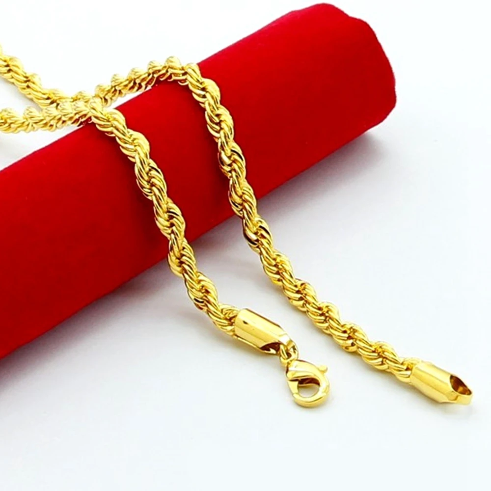 

4mm Wide Rope Chain Yellow Gold Filled Mens Necklace Twisted Knot Chain