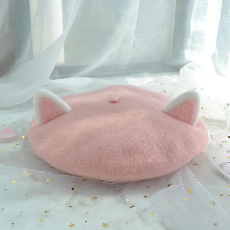 Manual wool felt the cat ear berets express meow star people parent - child buds hat