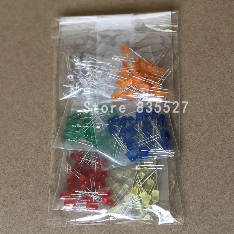 120pcs/lot F5 5MM in the 6 Color : White / Orange / Green / Red / Blue / Yellow LED light emitting diode turn Sets Kit Mixed DIP