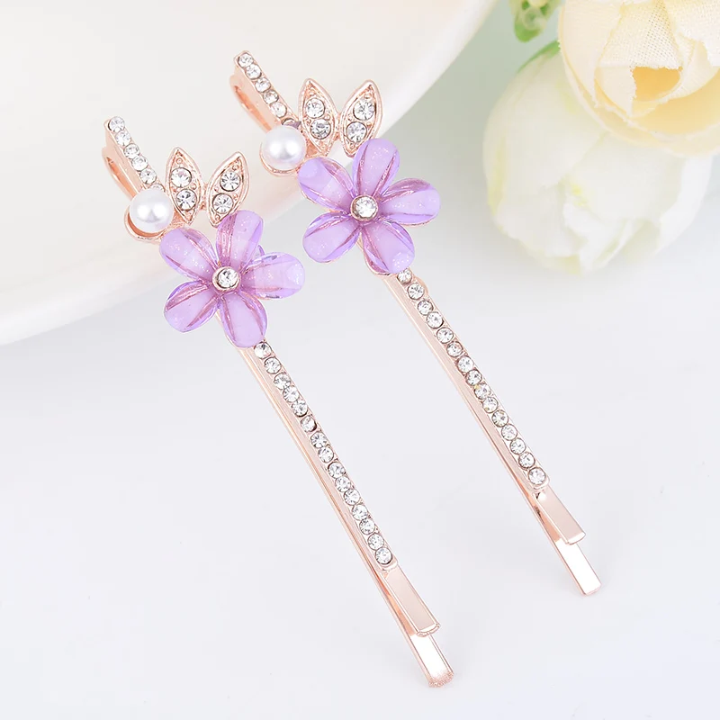 EASYA 3 Colors Rhinestone Flower Hairpin Hair Clip Minimalist Women Girls Fashion Simulated Pearl Crystal Hairwear Jewelry